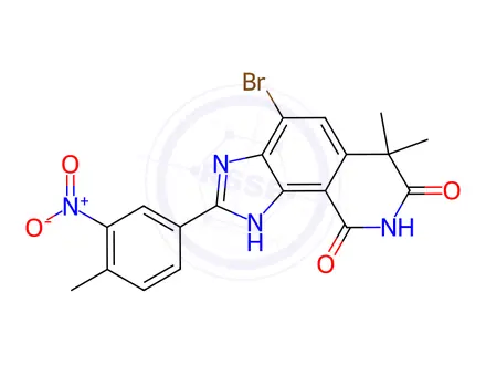 Chemical structure of 4-Bromo-6,6-dimethyl-2-(4-methyl-3-nitrophenyl)-3H-imidazo[4,5-h]isoquinoline-7,9(6H,8H)-dione