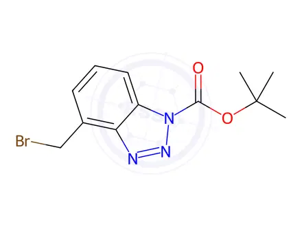 Chemical structure of 1H-Benzotriazole-1-carboxylic acid, 4-(bromomethyl)-, 1,1-dimethylethyl ester