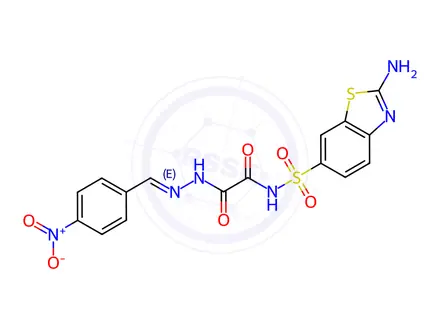 Chemical structure of Acetic acid, (((2-amino-6-benzothiazolyl)sulfonyl)amino)oxo-, ((4-nitr ophenyl)methylene)hydrazide