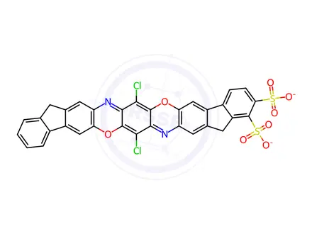 Chemical structure of disodium 7,17-dichloro-10,20-dihydrodiindeno[2,1-b:2',1'-m]triphenodioxazinedisulphonate