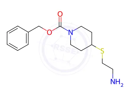Chemical structure of (S)-3-(2-Amino-ethylsulfanyl)-pyrrolidine-1-carboxylic acid benzyl ester