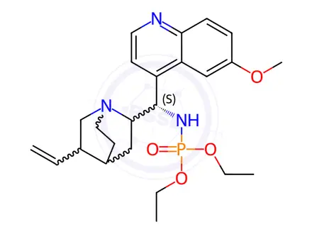 Chemical structure of Diethyl ((1S)-(6-methoxyquinolin-4-yl)(5-vinylquinuclidin-2-yl)methyl)phosphoramidate