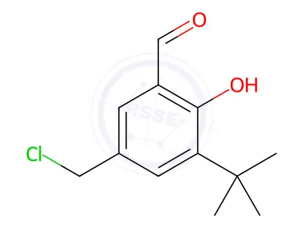 Chemical structure of Benzaldehyde, 5-(chloromethyl)-3-(1,1-dimethylethyl)-2-hydroxy-