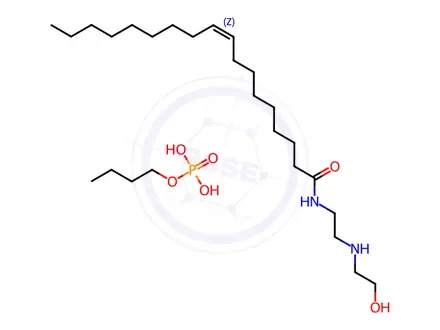 Chemical structure of Phosphoric acid, butyl ester, compd. with (Z)-N-[2-[(2-hydroxyethyl)amino]ethyl]-9-octadecenamide