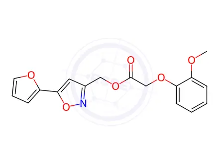 Chemical structure of (5-(Furan-2-yl)isoxazol-3-yl)methyl 2-(2-methoxyphenoxy)acetate