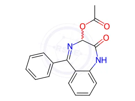 Chemical structure of ACETIC ACID 2-OXO-5-PHENYL-2,3-DIHYDRO-1H-BENZO[E][1,4]DIAZEPIN-3-YL ESTER