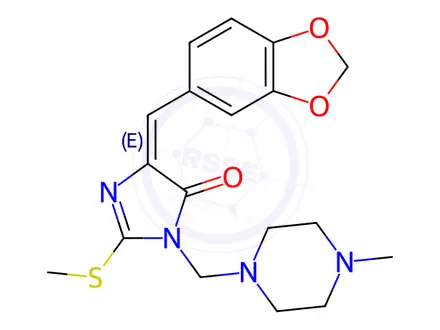 Chemical structure of (4E)-4-[(2H-1,3-Benzodioxol-5-yl)methylidene]-1-[(4-methylpiperazin-1-yl)methyl]-2-(methylsulfanyl)-4,5-dihydro-1H-imidazol-5-one