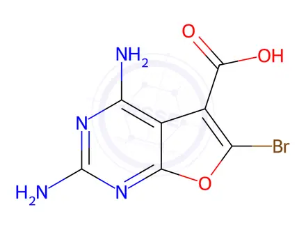 Chemical structure of 2,4-Diamino-6-bromo-furo[2,3-d]-pyrimidine-5-carboxylic acid