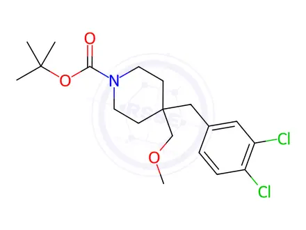 Chemical structure of tert-Butyl 4-(3,4-dichlorobenzyl)-4-(methoxymethyl)piperidine-1-carboxylate