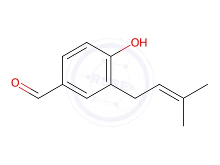 Chemical structure of Benzaldehyde,4-hydroxy-3-(3-methyl-2-buten-1-yl)-