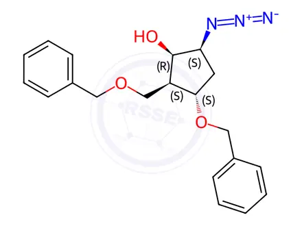 Chemical structure of (1S,2S,3S,5S)-5-Azido-3-(phenylmethoxy)-2-[(phenylmethoxy)methyl]cyclopentanol