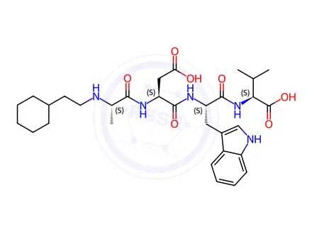 Chemical structure of (2S,5S,8S,11S)-5-((1H-Indol-3-yl)methyl)-8-(carboxymethyl)-14-cyclohexyl-2-isopropyl-11-methyl-4,7,10-trioxo-3,6,9,12-tetraazatetradecanoic Acid