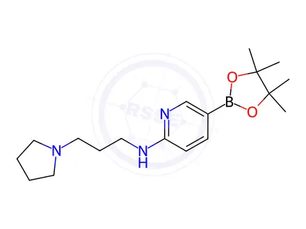 Chemical structure of N-[3-(Pyrrolidin-1-yl)propyl]-5-(tetramethyl-1,3,2-dioxaborolan-2-yl)pyridin-2-amine