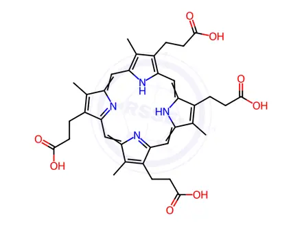 Chemical structure of 3,3',3'',3'''-(3,8,13,17-Tetramethylporphyrin-2,7,12,18-tetrayl)tetrapropionic acid dihydrochloride