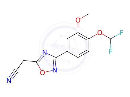 Chemical structure of {3-[4-(difluoromethoxy)-3-methoxyphenyl]-1,2,4-oxadiazol-5-yl}acetonitrile