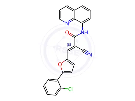 Chemical structure of (E)-3-(5-(2-chlorophenyl)furan-2-yl)-2-cyano-N-(quinolin-8-yl)acrylamide