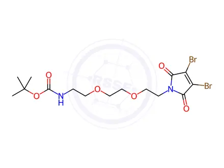 Chemical structure of tert-butyl (2-(2-(2-(3,4-dibromo-2,5-dioxo-2,5-dihydro-1H-pyrrol-1-yl)ethoxy)ethoxy)ethyl)carbamate