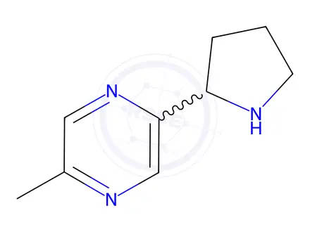 Chemical structure of Pyrazine, 2-methyl-5-(2-pyrrolidinyl)-