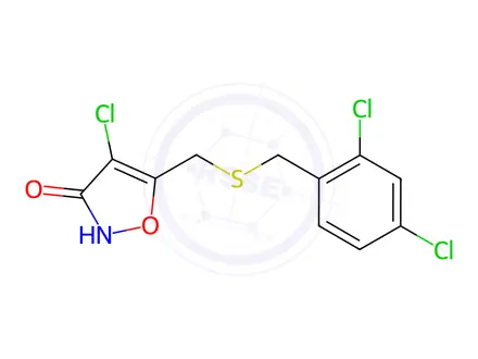 Chemical structure of 4-Chloro-5-(((2,4-dichlorobenzyl)thio)methyl)isoxazol-3(2H)-one