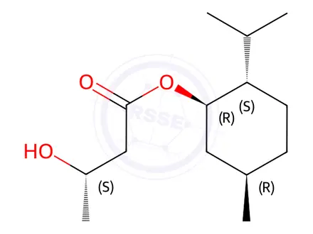 Chemical structure of Butanoic acid, 3-hydroxy-, (1R,2S,5R)-5-methyl-2-(1-methylethyl)cyclohexyl ester, (3S)-