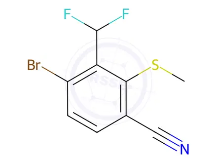 Chemical structure of Benzonitrile, 4-bromo-3-(difluoromethyl)-2-(methylthio)-