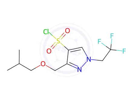 Chemical structure of 3-(isobutoxymethyl)-1-(2,2,2-trifluoroethyl)-1H-pyrazole-4-sulfonyl chloride