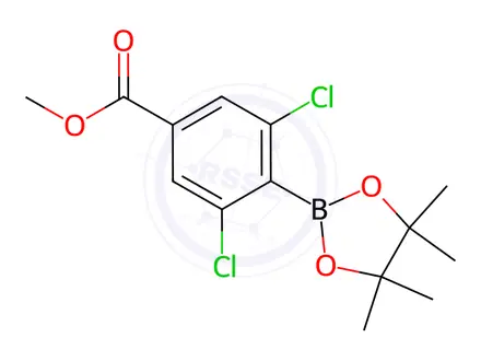Chemical structure of Methyl 3,5-dichloro-4-(4,4,5,5-tetramethyl-1,3,2-dioxaborolan-2-yl)benzoate