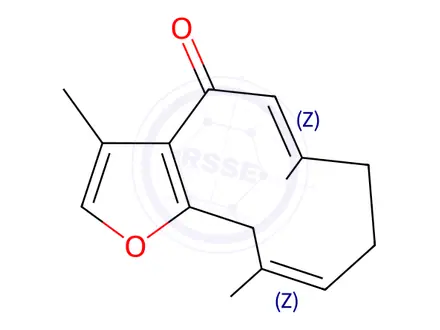 Chemical structure of (5Z,9Z)-3,6,10-Trimethyl-7,8-dihydrocyclodeca[b]furan-4(11H)-one
