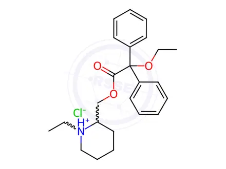 Chemical structure of ACETIC ACID, 2,2-DIPHENYL-2-ETHOXY-, (1-ETHYL-2-PIPERIDYL)METHYL ESTER, HYDROCHL