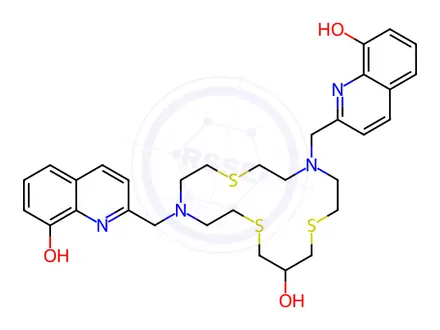 Chemical structure of 4,10-BIS[(8-HYDROXY-2-QUINOLINYL)METHYL]-1,7,13-TRITHIA-4,10-DIAZACYCLOHEXADECAN-15-OL