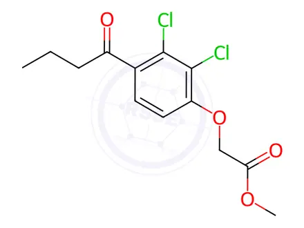 Chemical structure of Acetic acid, [2,3-dichloro-4-(1-oxobutyl)phenoxy]-, Methyl ester