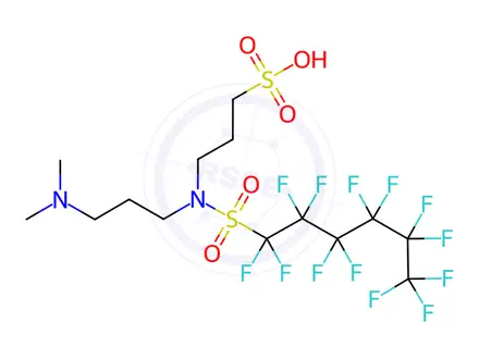 Chemical structure of 3-(3-Dimethylaminopropyl-(1,1,2,2,3,3,4,4,5,5,6,6,6-Tridecafluorohexylsulfonyl)Amino)Propane-1-Sulfonic Acid