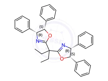 Chemical structure of Oxazole, 2,2'-(1-ethylpropylidene)bis[4,5-dihydro-4,5-diphenyl-, (4R,4'R,5S,5'S)-