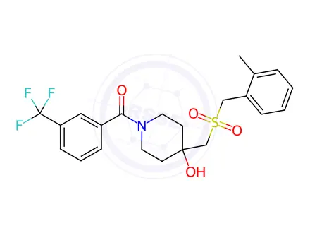 Chemical structure of (4-Hydroxy-4-(((2-methylbenzyl)sulfonyl)methyl)piperidin-1-yl)(3-(trifluoromethyl)phenyl)methanone