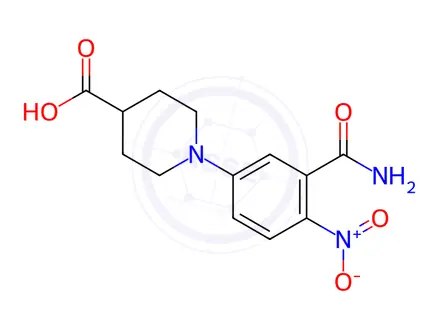 Chemical structure of 1-[3-(aminocarbonyl)-4-nitrophenyl]-4-piperidinecarboxylic acid