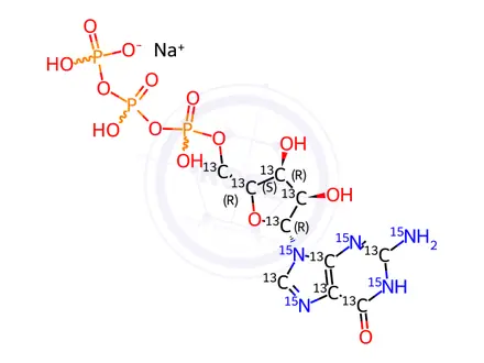 Chemical structure of Guanosine-13C10, 15N5 5'-triphosphate sodium salt