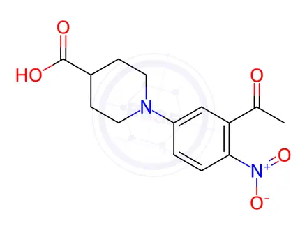 Chemical structure of 1-(3-acetyl-4-nitrophenyl)-4-piperidinecarboxylic acid