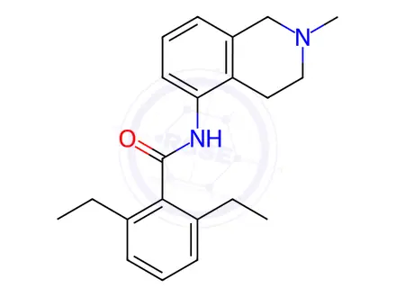 Chemical structure of Isoquinoline, 1,2,3,4-tetrahydro-5-(2,6-diethylbenzamido)-2-methyl-
