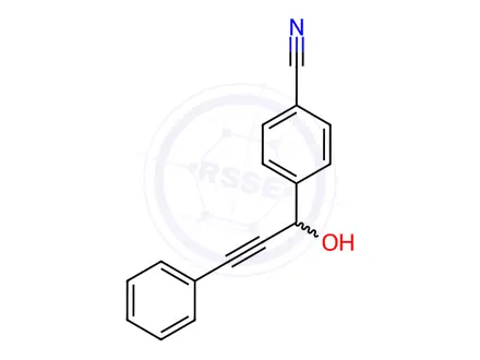 Chemical structure of Benzonitrile, 4-(1-hydroxy-3-phenyl-2-propynyl)-