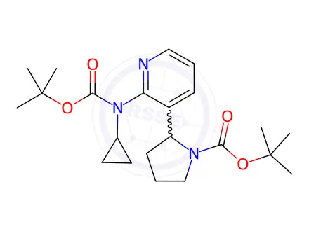 Chemical structure of tert-Butyl 2-(2-((tert-butoxycarbonyl)(cyclopropyl)amino)pyridin-3-yl)pyrrolidine-1-carboxylate