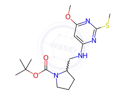 Chemical structure of 2-[(6-Methoxy-2-Methylsulfanyl-pyriMidin-4-ylaMino)-Methyl]-pyrrolidine-1-carboxylic acid tert-butyl ester