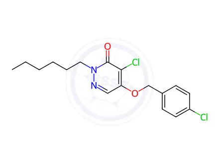 Chemical structure of 4-Chloro-5-((4-chlorobenzyl)oxy)-2-hexylpyridazin-3(2H)-one