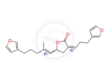Chemical structure of (3Z,5R)-5α-[(E)-5-(3-Furanyl)-2-methyl-1-pentenyl]-3-[3-(3-furyl)propylidene]dihydro-2(3H)-furanone