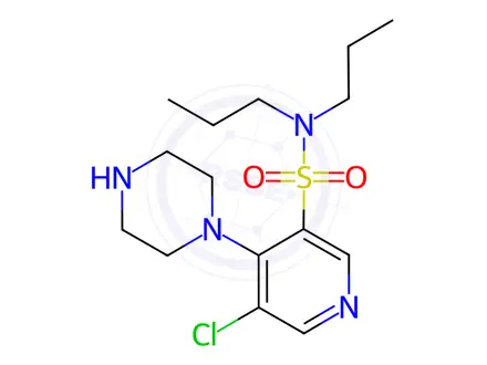 Chemical structure of 5-Chloro-4-(piperazin-1-yl)-N,N-dipropylpyridine-3-sulfonamide