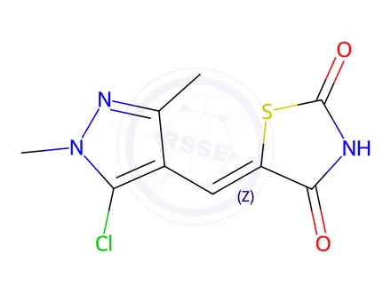 Chemical structure of (5Z)-5-[(5-Chloro-1,3-dimethyl-1H-pyrazol-4-yl)methylidene]-1,3-thiazolidine-2,4-dione