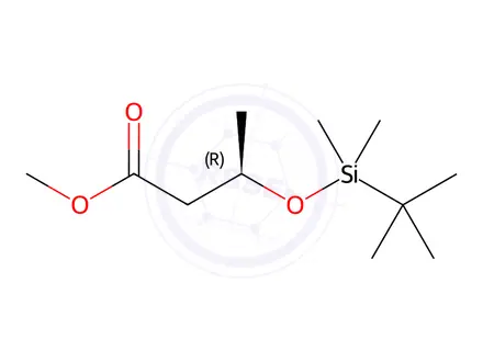 Chemical structure of Butanoic acid, 3-[[(1,1-dimethylethyl)dimethylsilyl]oxy]-, methyl ester, (3R)-