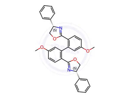 Chemical structure of (4S,4′S)-2,2′-(5,5′-Dimethoxy[1,1′-biphenyl]-2,2′-diyl)bis[4,5-dihydro-4-phenyloxazole]