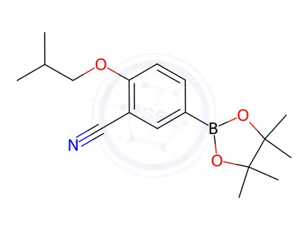 Chemical structure of 2-Isobutoxy-5-(4,4,5,5-tetramethyl-1,3,2-dioxaborolan-2-yl)benzonitrile