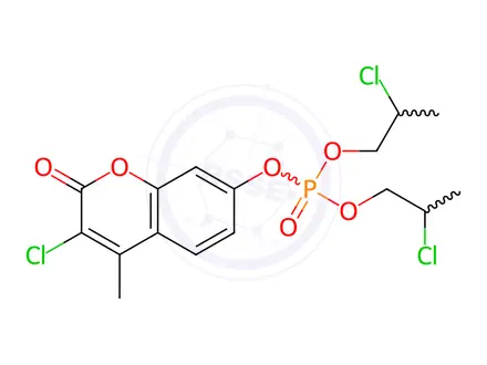 Chemical structure of Phosphoric acid 3-chloro-4-methyl-2-oxo-2H-1-benzopyran-7-yl=bis(2-chloropropyl) ester