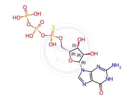 Chemical structure of Guanosine 5'-O-(1-thiotriphosphate) lithium salt-